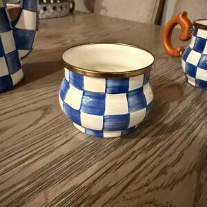 Mackenzie Childs blue and White Checkered mini cup
